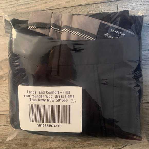 NWT LANDS' END COMFORT FIRST YEAR'ROUNDER WOOL DRESS PANTS TRUE NAVY 31 - Picture 3 of 5